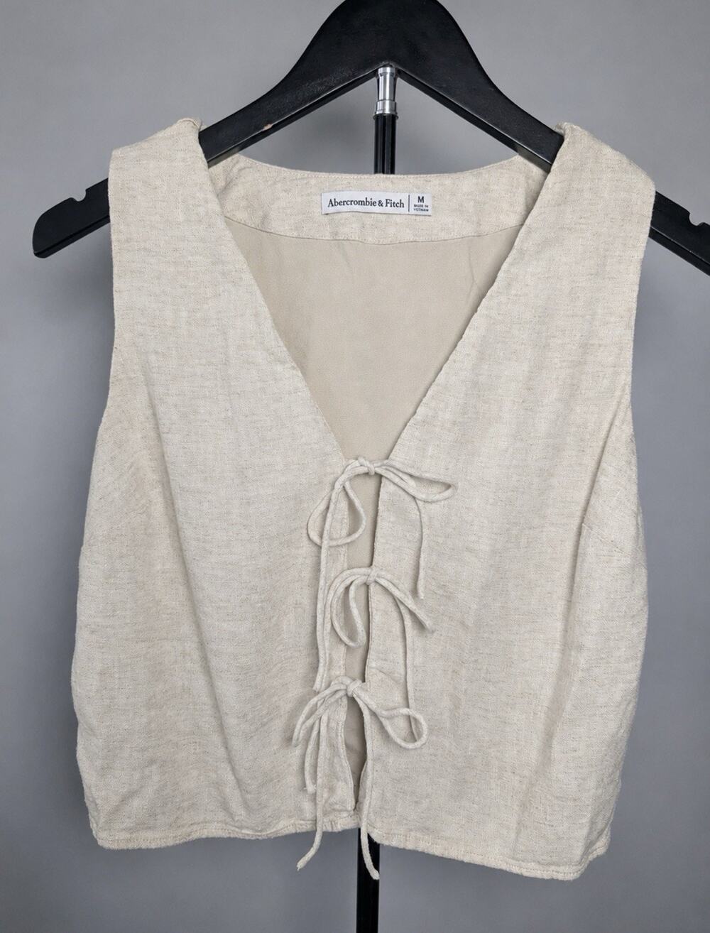 Abercrombie & Fitch Linen Blend Tie Front Vest Womens Oatmeal Size Medium